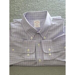 Brooks Brothers 346 Shirt Mens 16.5 Purple Check Regular Fit Non-Iron